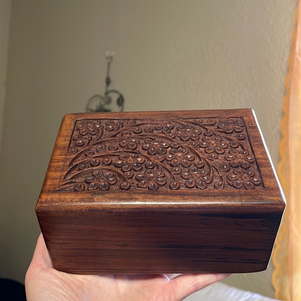 Carved Wood Box With Secret Compartment